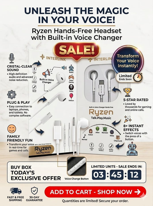 Ryzen Type-C Voice Changer Handsfree – Gaming Earphones with Girl, Boy & Robot Voice Effects, HD Sound & Mic