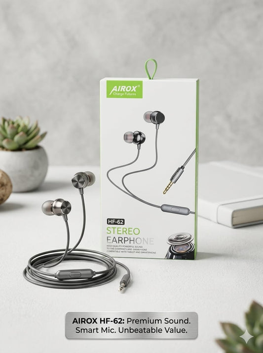 Airox HF-62 Stereo Earphone with Mic | Clear Sound Handsfree 1.3m Cable