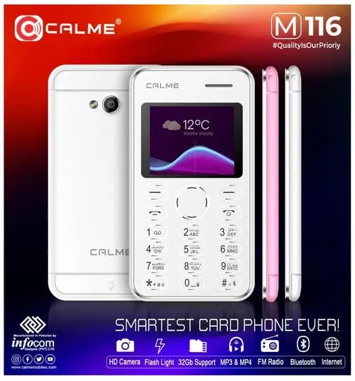 Calme M116 Keypad Mobile – Dual SIM PTA Approved | Auto Call Recording | 1000mAh Battery | Slim & Durable Phone