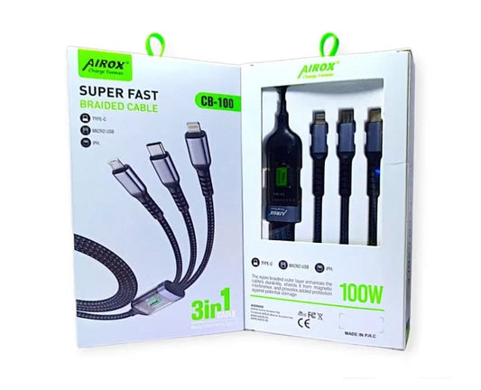 Airox 100W 3-in-1 Super Fast Charging Cable with Digital Display