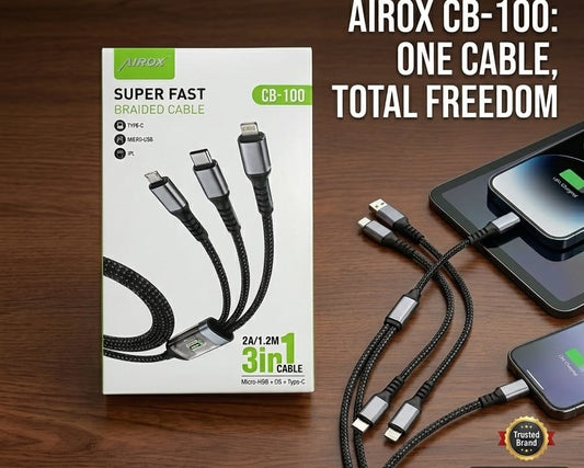 Airox 100W 3-in-1 Super Fast Charging Cable with Digital Display