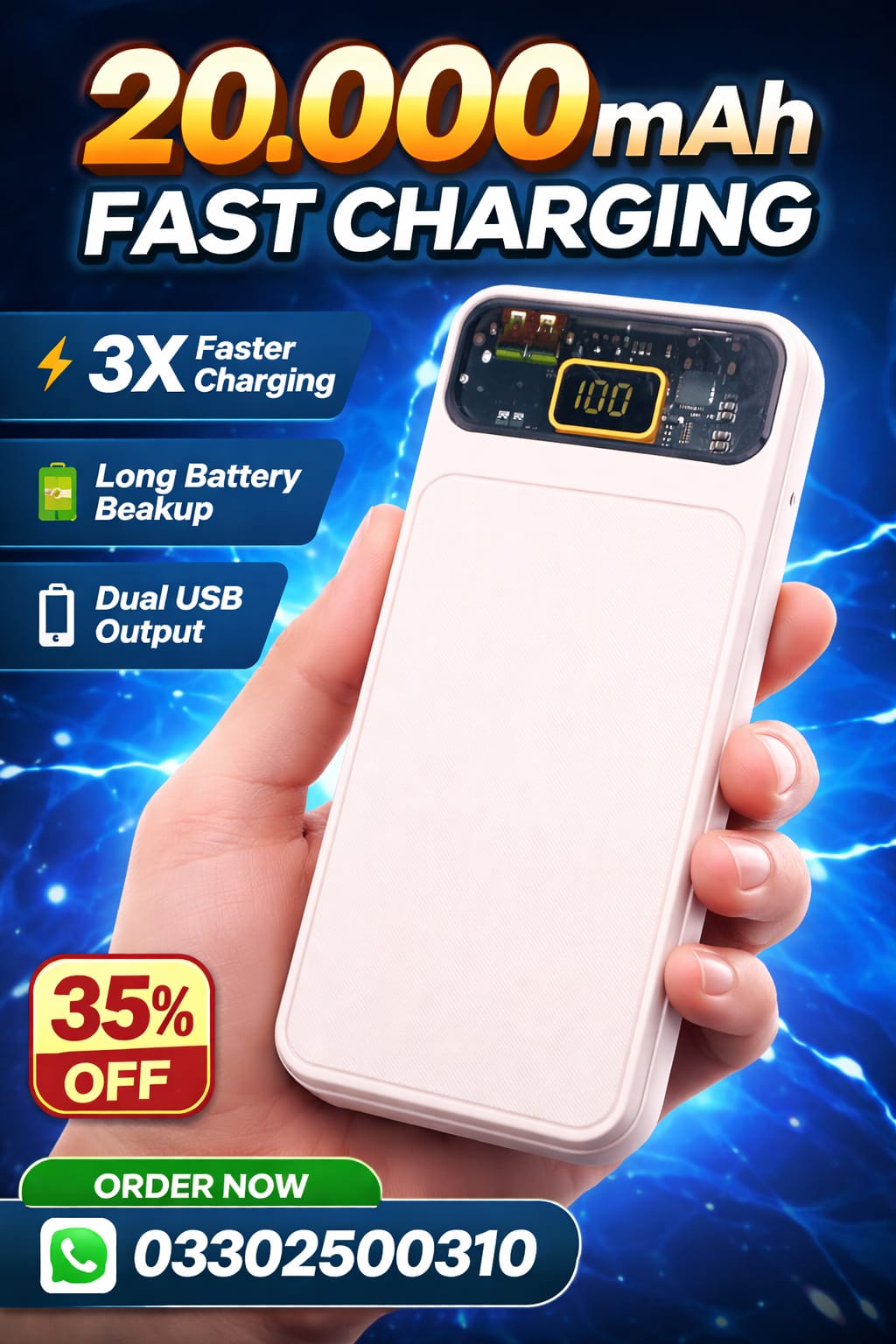 20000mAh Fast Charging Power Bank – Long Backup 3x Faster Charging | Portable & Durable (Pack of 1)