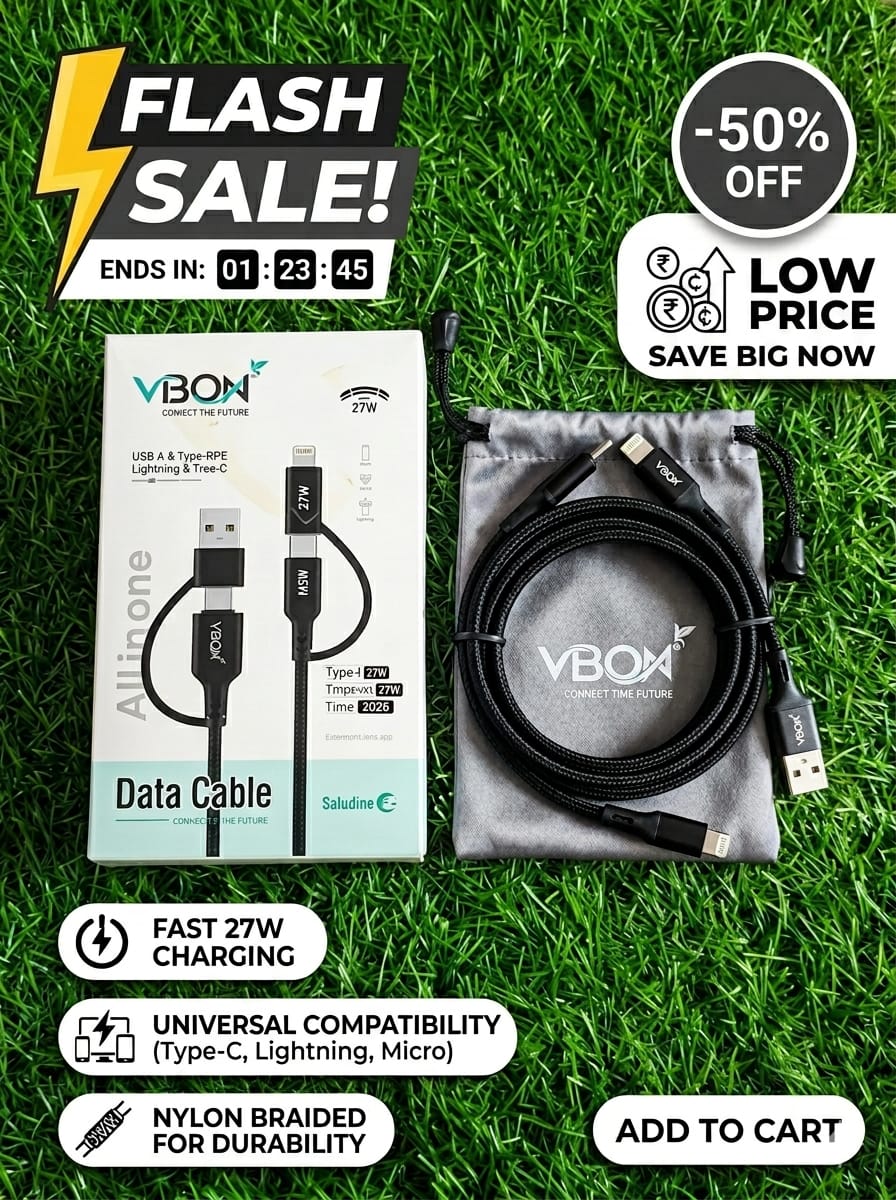 65W Fast Charging USB-A & Type-C Cable | Lightning & Type-C Data Sync Nylon Braided Cable