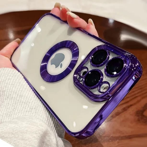 This item is a clear phone case with a purple frame and built-in ring designed to fit the Apple iPhone 12 Pro Max.