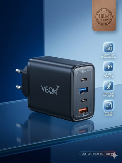 45W GaN Fast Charger PD + QC 3.0 | USB-C & USB-A Ultra Fast Charging Adapter