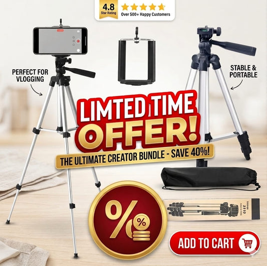 3120A Adjustable Tripod Stand for Mobile & Camera – Portable Lightweight Tripod with Phone Holder, 360° Rotation