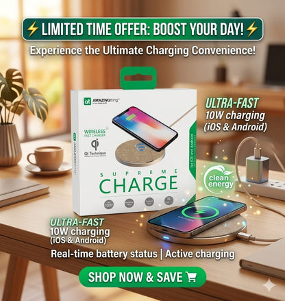 SQ-02 Supreme Wireless Charger – 10W Fast Qi Charging Pad | Type-C Input | Premium Fabric & Aluminum Design
