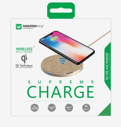 SQ-02 Supreme Wireless Charger – 10W Fast Qi Charging Pad | Type-C Input | Premium Fabric & Aluminum Design
